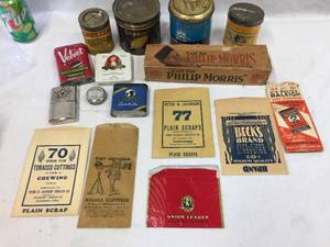 lot 197 image: Vintage Group Tobacco Tins - Carton - Ads