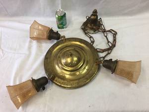 lot 210 image: Antique Hanging Brass Electric Light Fixture
