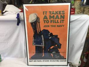 lot 228 image: Framed Vintage Navy Recruiting Poster - 23 12 x 34 12