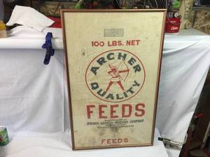 lot 227 image: Framed Vintage Archer Feeds - Feed Sack 21 x 34