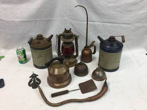 lot 234 image: Group Vintage Metal Cans - Oilers - Lamp