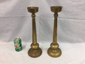 lot 244 image: Pair Vintage Brass Candlesticks - 16