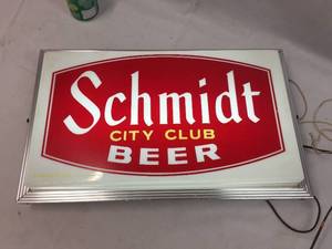 Vintage Schmidt "City Club" Beer - Acrylic Light Up Sign -Works!