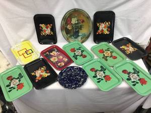 lot 301 image: MCM Metal Tray and Bennington Pottery Agate Blue Plate - Nice