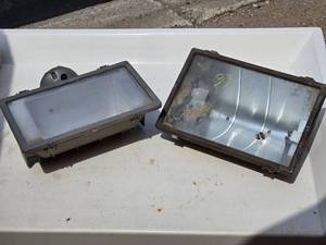 lot 20 image: Two Industrial Outdoor Halogen Light Fixtures
