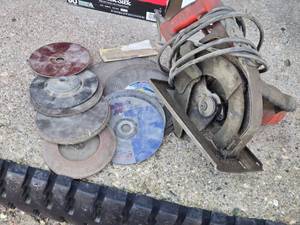 lot 126 image: Milwaukee Metal Cutting Saw (for parts) with Assorted Blades
