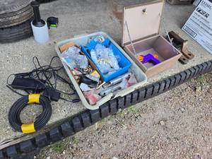 lot 151 image: Lot of Hardware, Cables, Receiver Hitches and Safe Box (missing key)