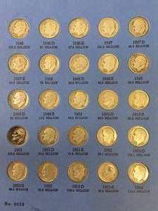 lot 27 image: Complete Roosevelt Silver Dime Book Starting 1946-1964 - (48)- Silver Dimes, (51 )Total