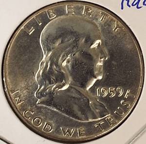 lot 39 image: 1959- P Franklin Half- From Mint Set 