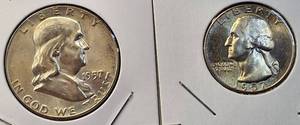 lot 41 image: 1957- P  Half & Quarter From Mint Set