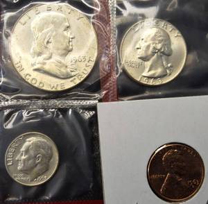lot 44 image: 1963-D Mint Set Half,Quarter,Dime & Penny