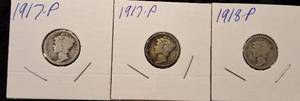lot 58 image: 9 Mercuy Dimes 1917-1929