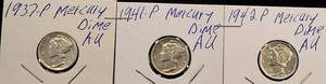 lot 59 image: 3 High Grade Mercury Dimes - AU