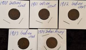 lot 69 image: 9   Different Indian Cents Every Year 1900- 1908