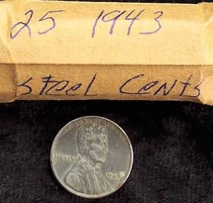 lot 74 image: 25 Steel 1943 Lincoln Cents