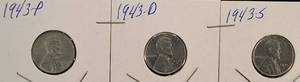 lot 75 image: 1943 P-D-S Lincoln Cents BUs