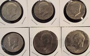 lot 78 image: (2) IKE  1976 Bicentennial Dollars  &  (4) 1976  Bicentennial  Half Dollars