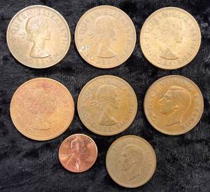 lot 89 image: (7) New Zeland Pennys   - One is a half Penny 1947-1964
