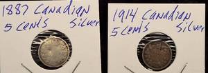lot 90 image: 1887 & 1914 Canadian 5 Cent Silver