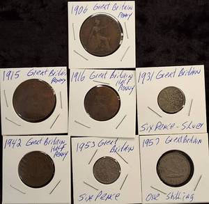 lot 92 image: (7) Great Britain Old Coin, Some Silver
