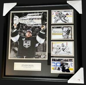 lot 6 image: Jonathan Quick - LA Kings Autographed Signed 22x22 Stanley Cup Champion Hockey Framed CollagePhotos - PSADNA Certified