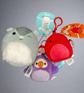 lot 54 image: New Squishmallow Key Chain Lot - Dragon, Dodo Bird, Armadillo