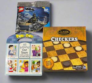 lot 62 image: LEGO Batman - Poke Dor All Around Our Town Book - Checkers
