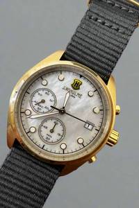 lot 12 image: J.W. Hulme Womens Quartz Multi-Function Mother-of-Pearl Grey Strap Watch
