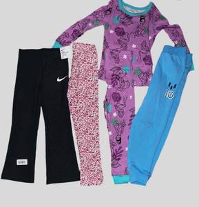 lot 71 image: Girls Nike Flair Pants - Carter Flower leggings - Messi Sweat Pants All Size 6- Princess PJs Size 7
