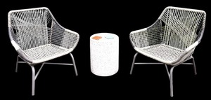 lot 5A image: West Elm Huron Outdoor Lounge Set with Chairs, Ottoman, and Table