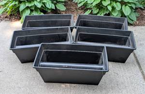 lot 119A image: Seven Durable Black Plastic Railing Planter Boxes
