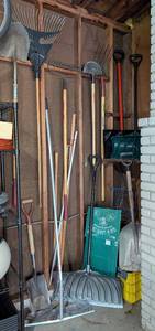 lot 123 image: Assorted Shovels, Rakes and Lawn Tools