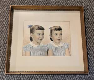 lot 117 image: Framed Vintage Portrait of Twins