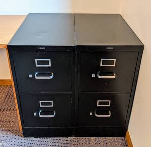 lot 99 image: Pair of Black HON Two Drawer Metal File Cabinets