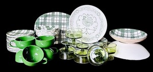 lot 104 image: Original Hand-Etched Heather Plaid Underglaze Kitchen Set
