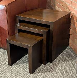 lot 21 image: Mahogany Cube Wood Nesting Table Set