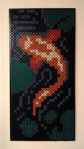 lot 57 image: Awesome Pegboard and Yarn Koi Fish Wall Hanging