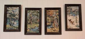 lot 24 image: Vintage Craft Masters Four Seasons Framed Paint by Numbers Paintings