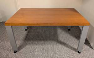lot 27 image: Haworth Office Table with Wood Top and Metal Legs