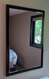 lot 28 image: Black Restoration Hardware Beveled Wall Mirror