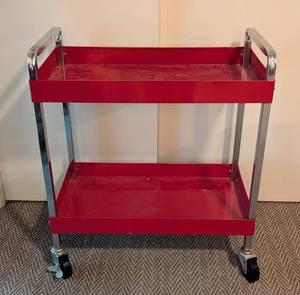 lot 58 image: Red Metal Rolling Utility Cart