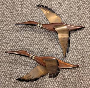 lot 59 image: Pair of Mid Century Wood and Brass Flying Duck Wall Hangings