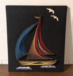 lot 66 image: Awesome Vintage Felt and Thread Sailboat Art