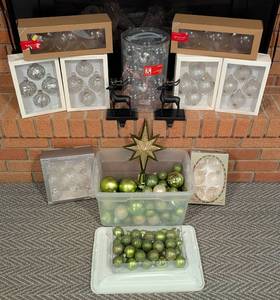 lot 80 image: Green and Clear Glass Christmas Ornaments