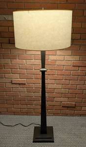 lot 19 image: Dark Bronze Pottery Barn Floor Lamp with Large Drum Lampshade