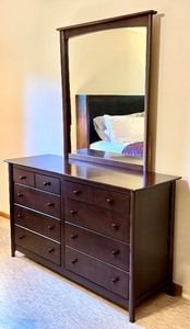 lot 14 image: Nadeau Wooden Dresser with Attached Mirror