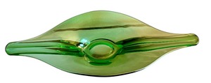 lot 101A image: Vintage Mid Century LE Smith Green Glass Centerpiece with Unique Shape