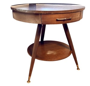 lot 42 image: Vintage Mid Century Modern Round Lamp Table with Drawer