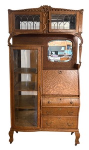 lot 4 image: Vintage Side by Side  Secretary Desk  Bookcase  Display Case