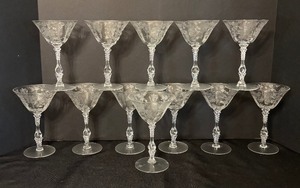 lot 37 image: Vintage Cambridge Rose Point Etched Sherbet  Champagne Stemware